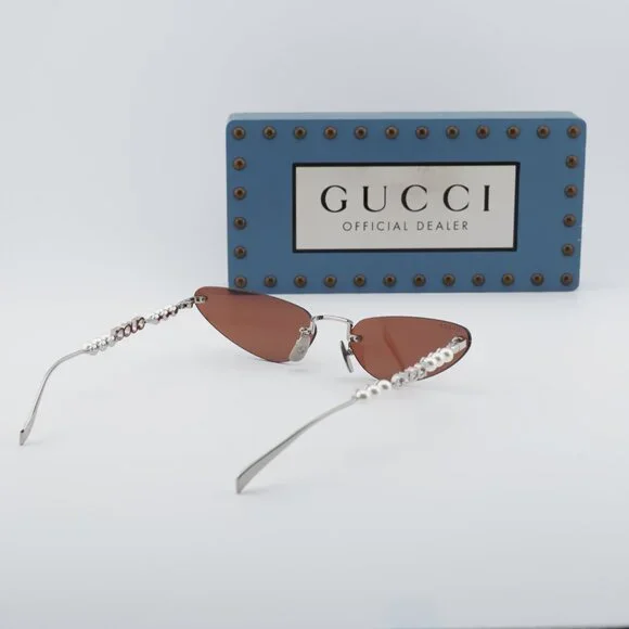 Gucci GG1920S 002 Sunglasses Shiny Silver with Pearl Cat Eye Frame, Brown Lenses Gucci GG1942S 002 Sunglasses Shiny Silver | Mercari main image 2